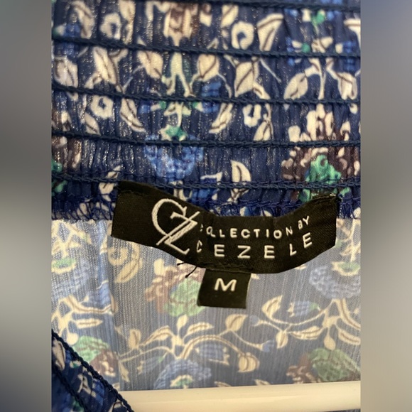 Cezele Short Sleeve Floral Stripe Blouse M - Picture 4 of 6